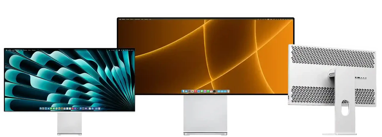 Kuycon P40K, Q34W and G27P monitors, front and back view